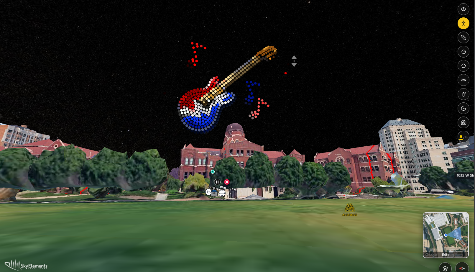 a digital guitar made from drones depicted over the east quad